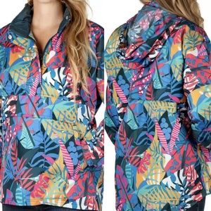 Lauren James Multicolor Floral Tropical Hooded Annorack Rain Pullover Jacket L